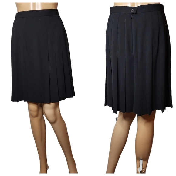 NWT Vintage Ann Taylor Loft Black Pleated Knee Length Flowy Skirt Size 6P - Picture 2 of 16